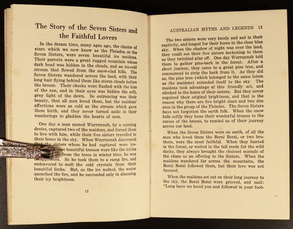 c1928 Myths & Legends of Australian Aborigines Illustrated History Book 1st Ed