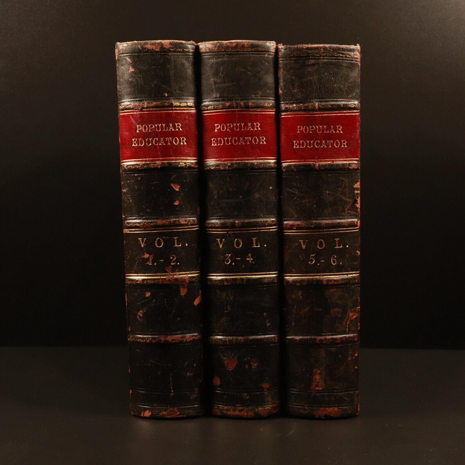 c1888 6vol The Popular Educator Antique General Reference Book Set Illustrated