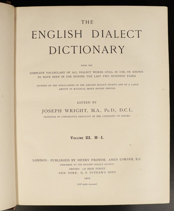 1898 6vol The English Dialect Dictionary British Antiquarian Reference Book Set