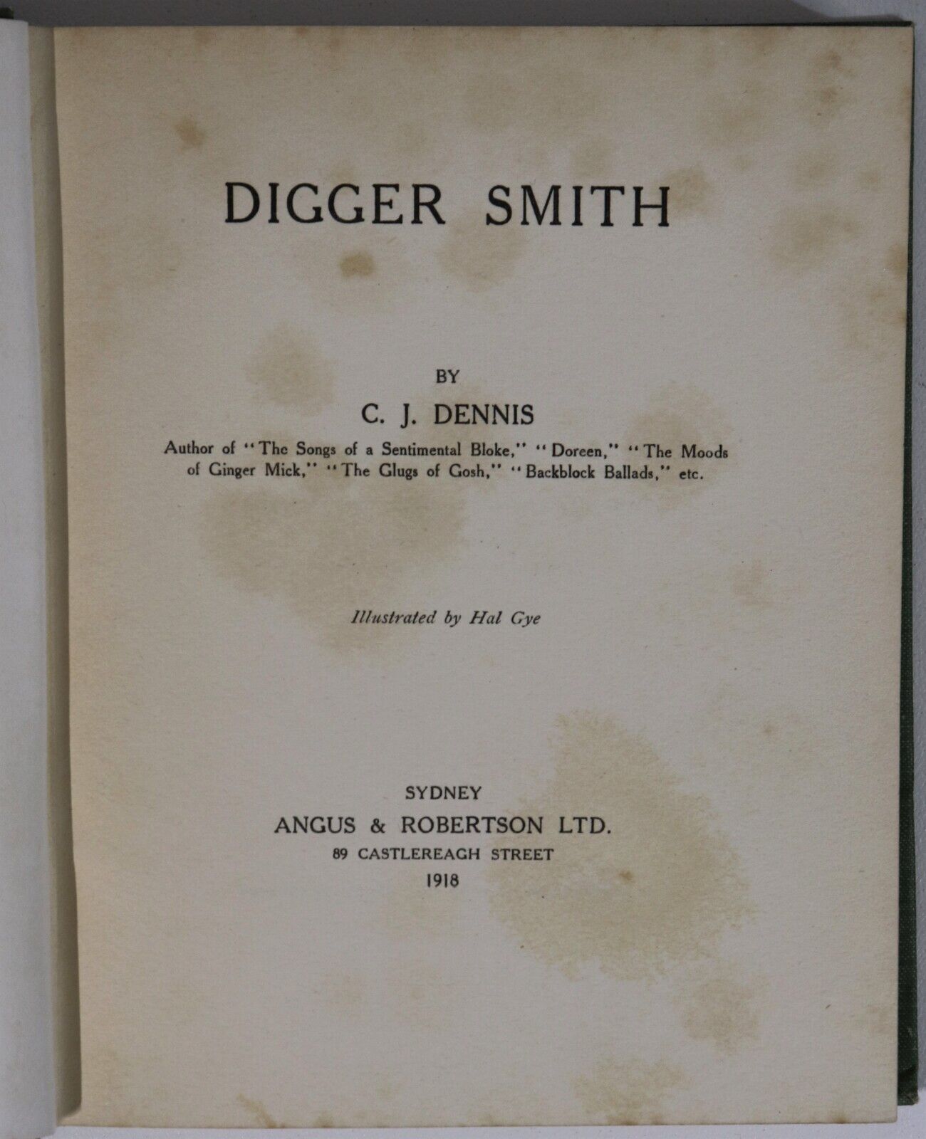 1918 Digger Smith by CJ Dennis 1st Edition Australian WW1 Anzac Fiction Book