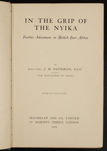 1909 In The Grip Of Nyika by JH Patterson Antique British African History Book - 0