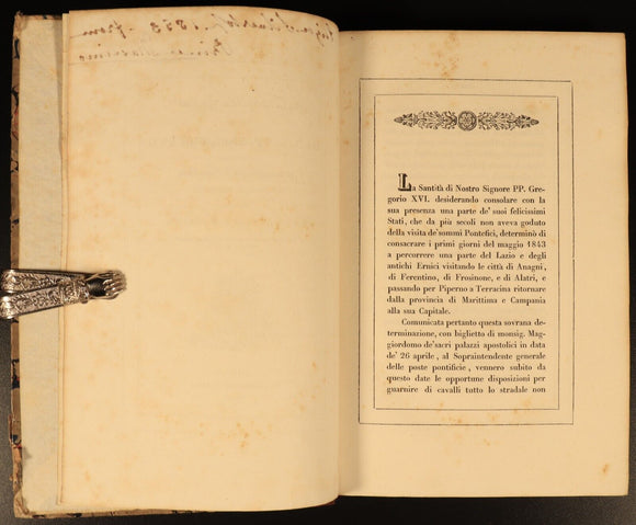 1843 Relazione Viaggio Fatto PP Gregoria XVI Italian Antiquarian Theology Book