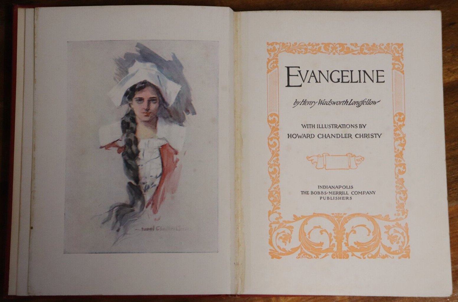 1906 Evangeline by Henry Longfellow Illustrated Antique American Poetry Book - 0