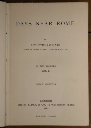 1884 2vol Days Near Rome by Augustus Hare Antique Roman History Book Set - 0