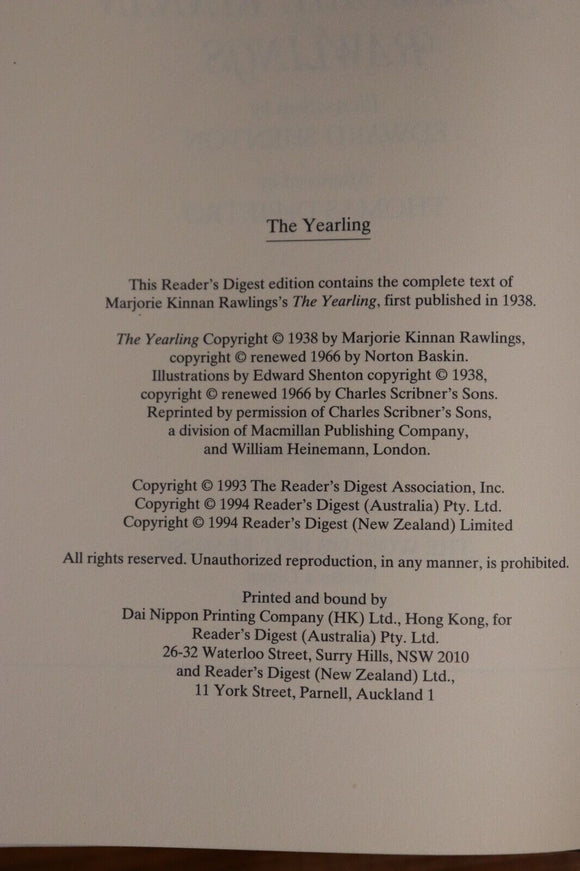 1994 The Yearling by MK Rawlings Readers Digest American Fiction Literature Book