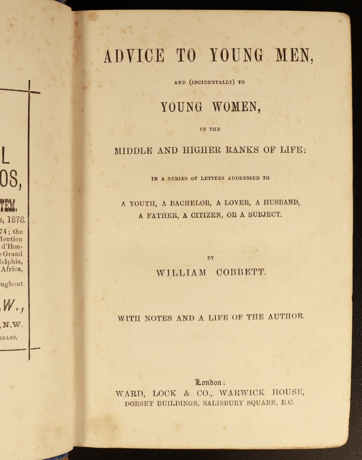 1885 Cobbett's Advice To Young Men Antiquarian British Self Help Guidance Book