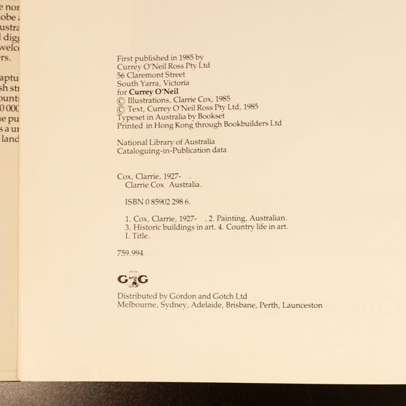 1985 Clarrie Cox Australia Currey O'Neil Australian Art History Book