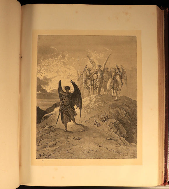 c1880 Milton's Paradise Lost: Gustave Dore Antiquarian Book Engravings In Red