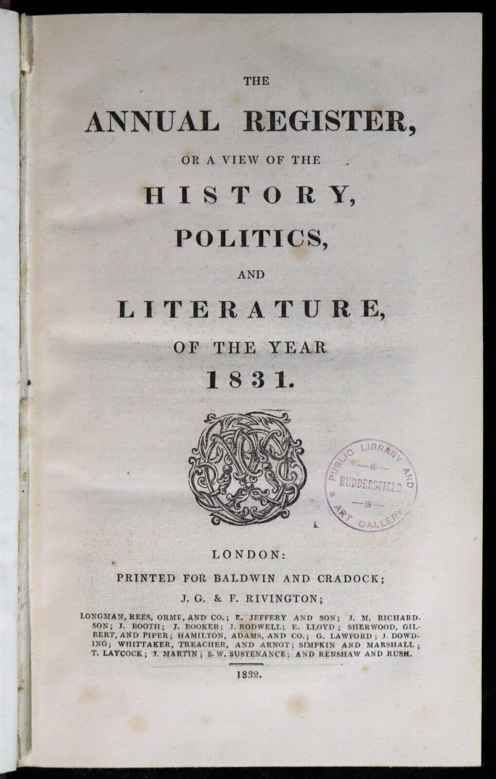 1831 & 1832 2vol The Annual Register Antiquarian British & World History Books - 0