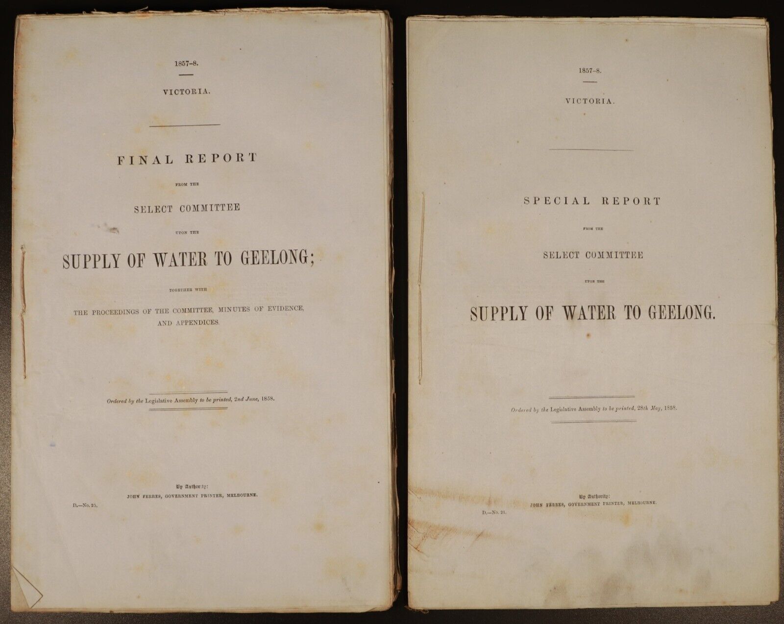 1858 Water Supply To Geelong Colony Of Victoria Government Report History Book