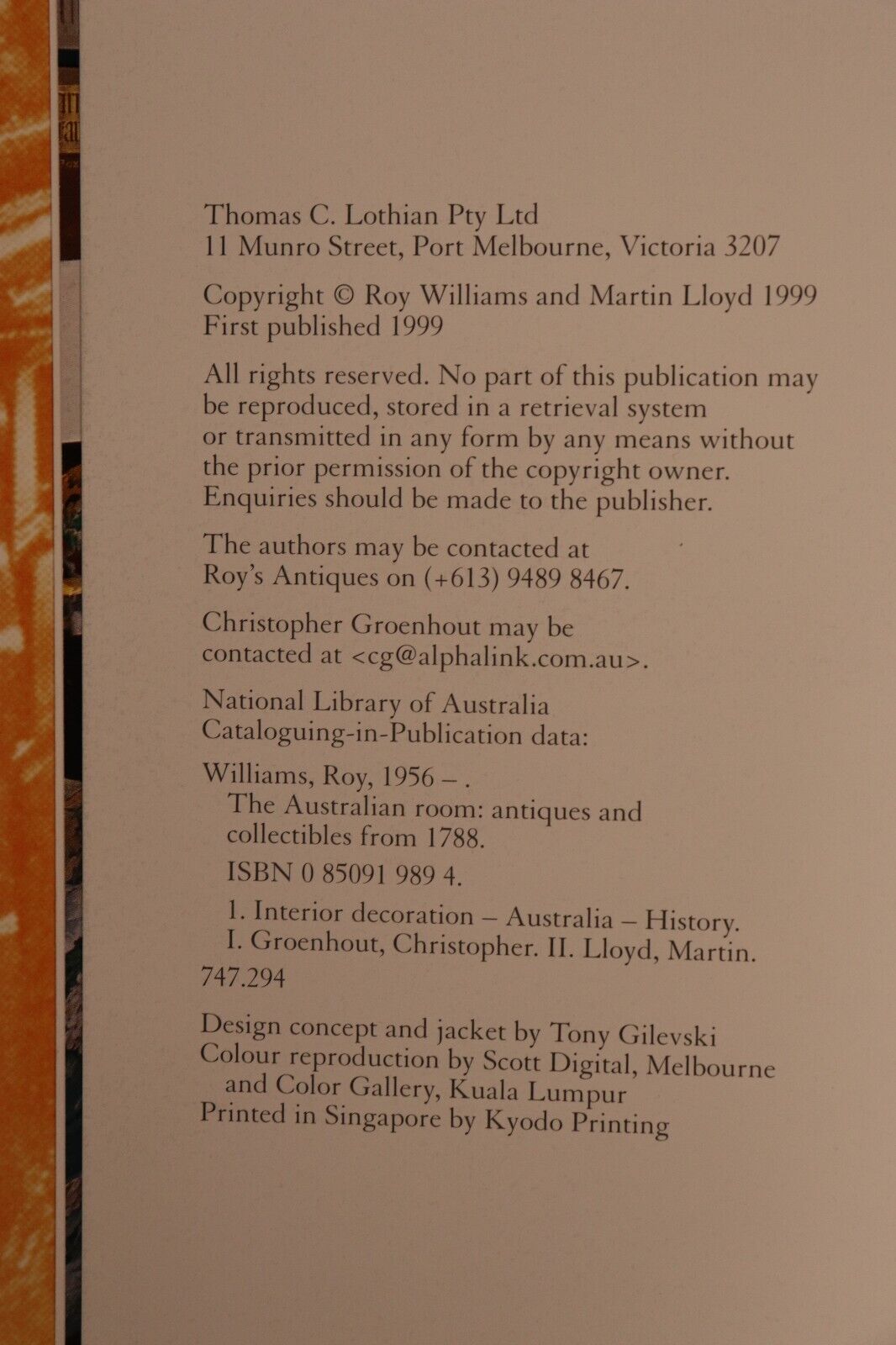 1999 The Australian Room: Antiques & Collectibles Australian History Book