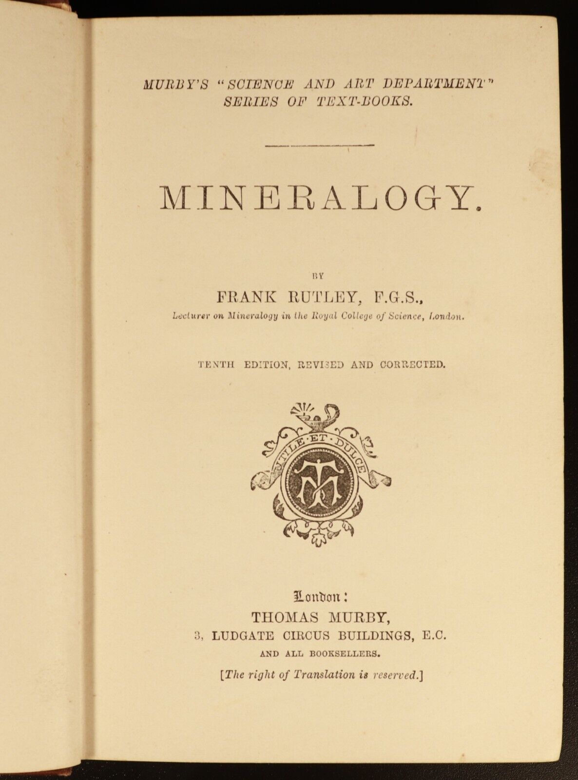 c1897 Elements Of Mineralogy by F. Rutley Antique Murby's Science Series Book