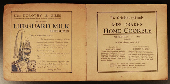 Miss Drake's Home Cookery 1935 Antique Australian Cook Book + Recipes