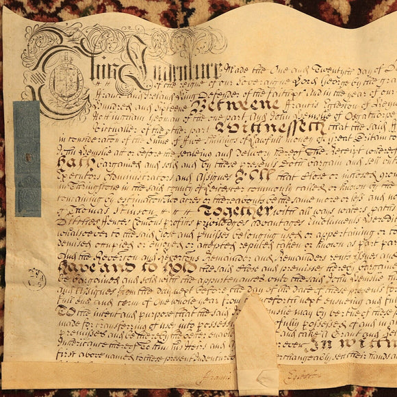 1716 Indenture Conveyance English Legal Document Manuscript Vellum Lease