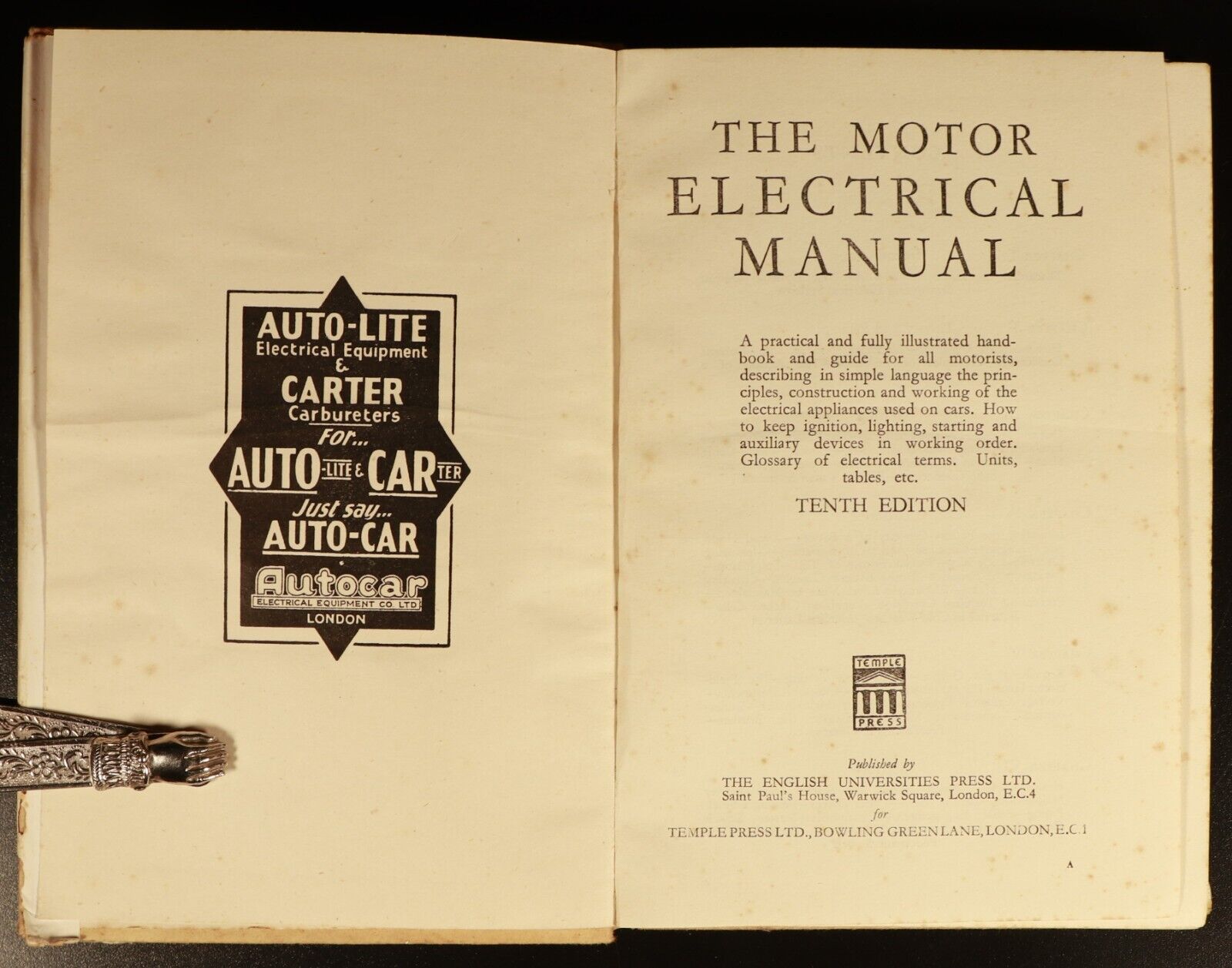 c1948 The Motor Electric Manual 10th Edition Antique Automotive Reference Book