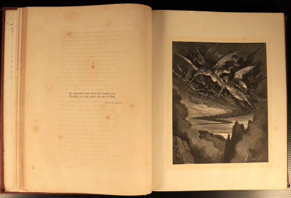 c1880 Milton's Paradise Lost: Gustave Dore Antiquarian Book Engravings In Red