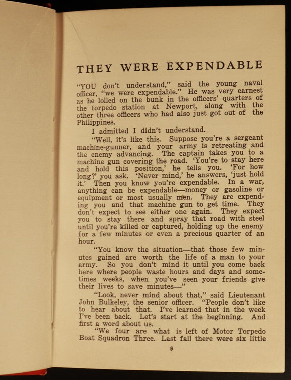 1943 They Were Expendable by W.L. White WW2 American Military History Book