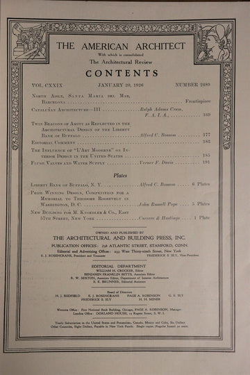 1926 The American Architect Magazine January No. 2489 Architecture Magazine - 0