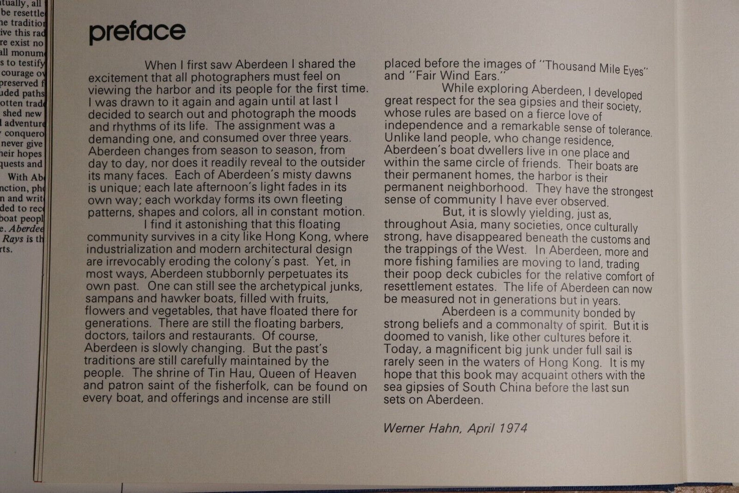 1974 Aberdeen: Catching The Last Rays Werner Hahn Vintage Hong Kong History Book