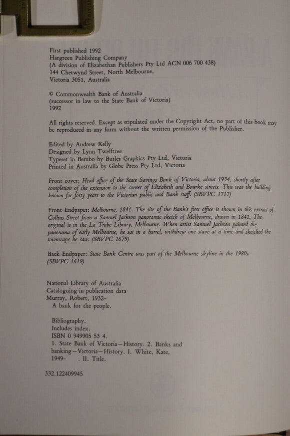 1992 History Of The State Bank Of Victoria Australian Financial History Book