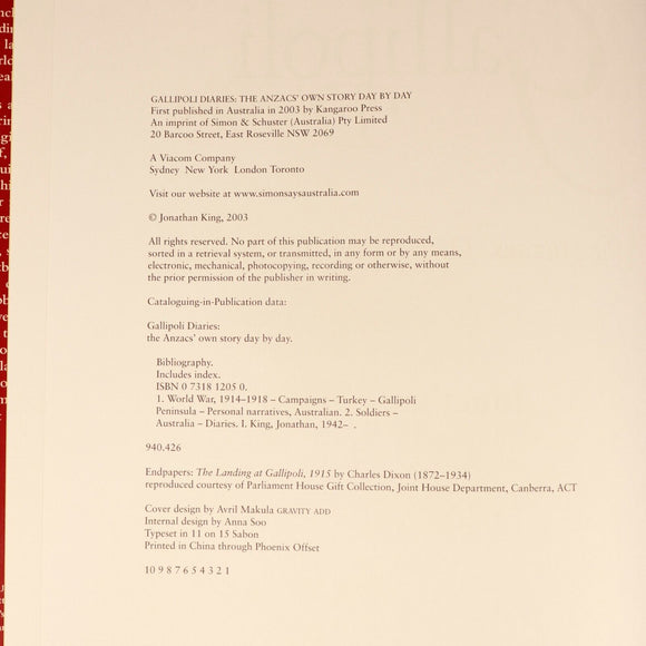 2003 Gallipoli Diaries Anzacs Own Story J. King Australian Military History Book