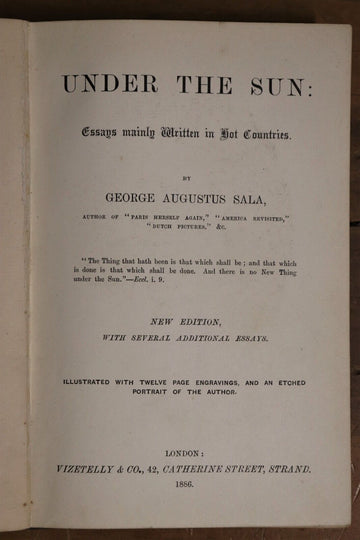 1886 Under The Sun by George Augustus Sala Antique Literature Rare Book - 0
