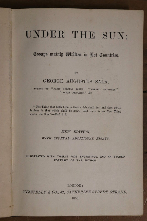 1886 Under The Sun by George Augustus Sala Antique Literature Rare Book