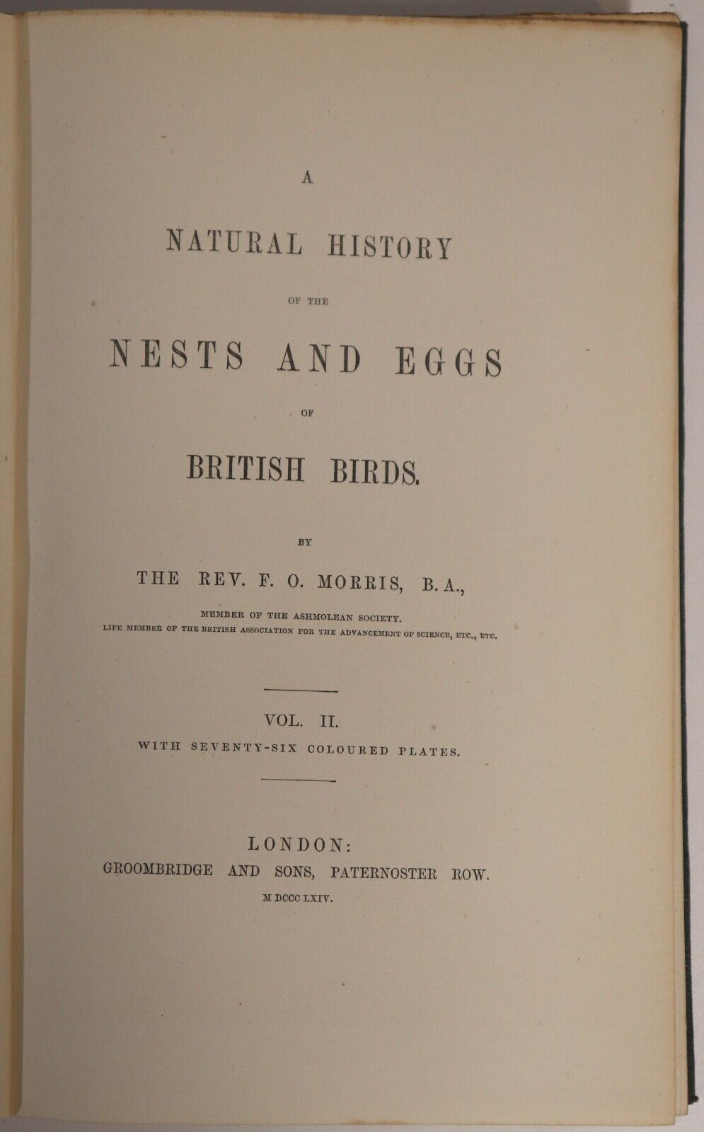 1864 3vol Nests & Eggs Of British Birds by F.O. Morris Antiquarian Book Set