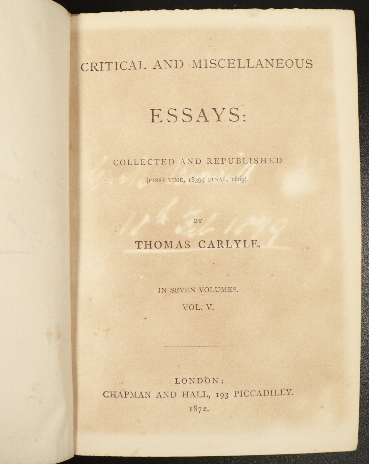 1872 6vol Critical & Miscellaneous Essays by Thomas Carlyle Antiquarian Books