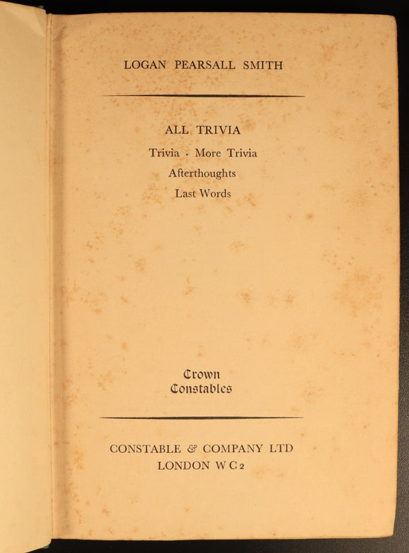 1933 All Trivia Afterthoughts by Logan Pearsall Smith Antique Literature Book