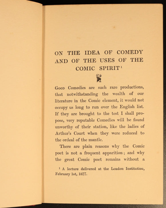 1910 An Essay On Comedy & Comic Spirit by George Meredith Antique Book
