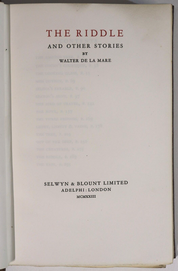 1923 The Riddle by Walter De La Mare Ltd Ed Signed by Author Literature Book