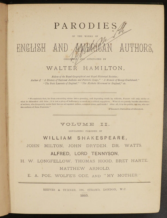 1884 4vol Parodies Of English & American Authors Antiquarian Literature Books