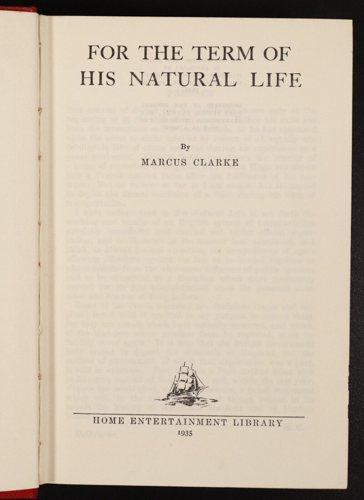 1935 For The Term Of His Natural Life by Marcus Clarke Australian Fiction Book