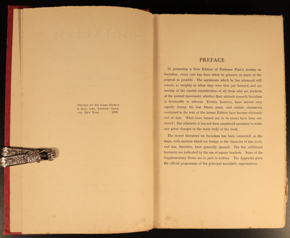 1908 Socialism by Robert Flint Antique Political Reference & Theory Book