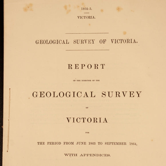 1865 Geological Survey Of Victoria Colonial Government Report History Book 1864