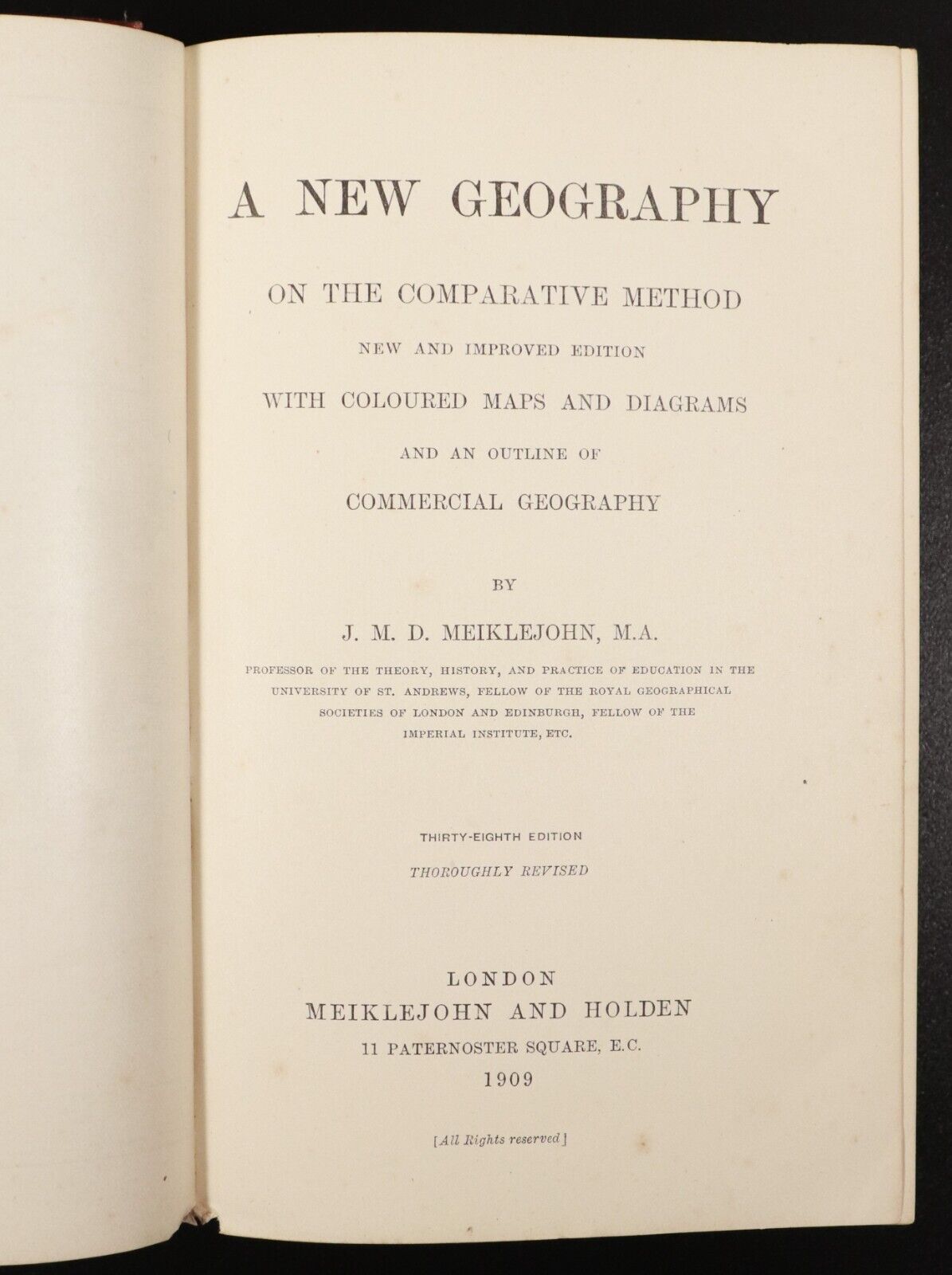 1909 A New Geography by JMD Meiklejohn Antique World Reference Maps Book