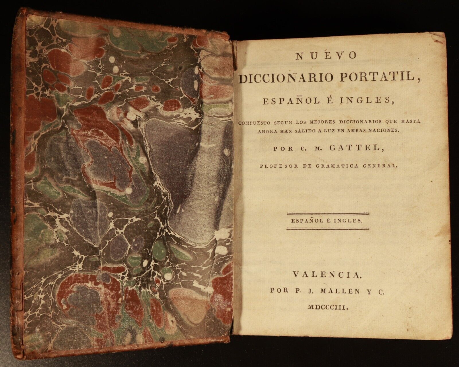 1803 Nuevo Diccionario Portatil Espanol E Ingles Antiquarian Dictionary Book