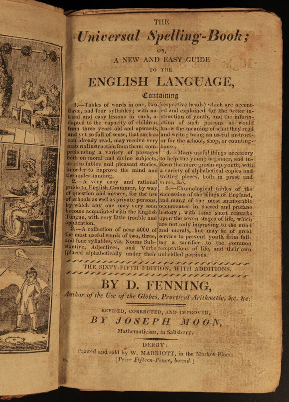 c1820 The Universal Spelling Book by Fenning & Moon Antiquarian Reference Book