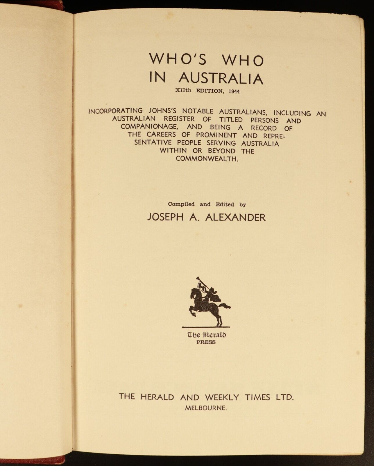 1944 Who's Who In Australia For 1944 Australian History Reference Book 12th Ed