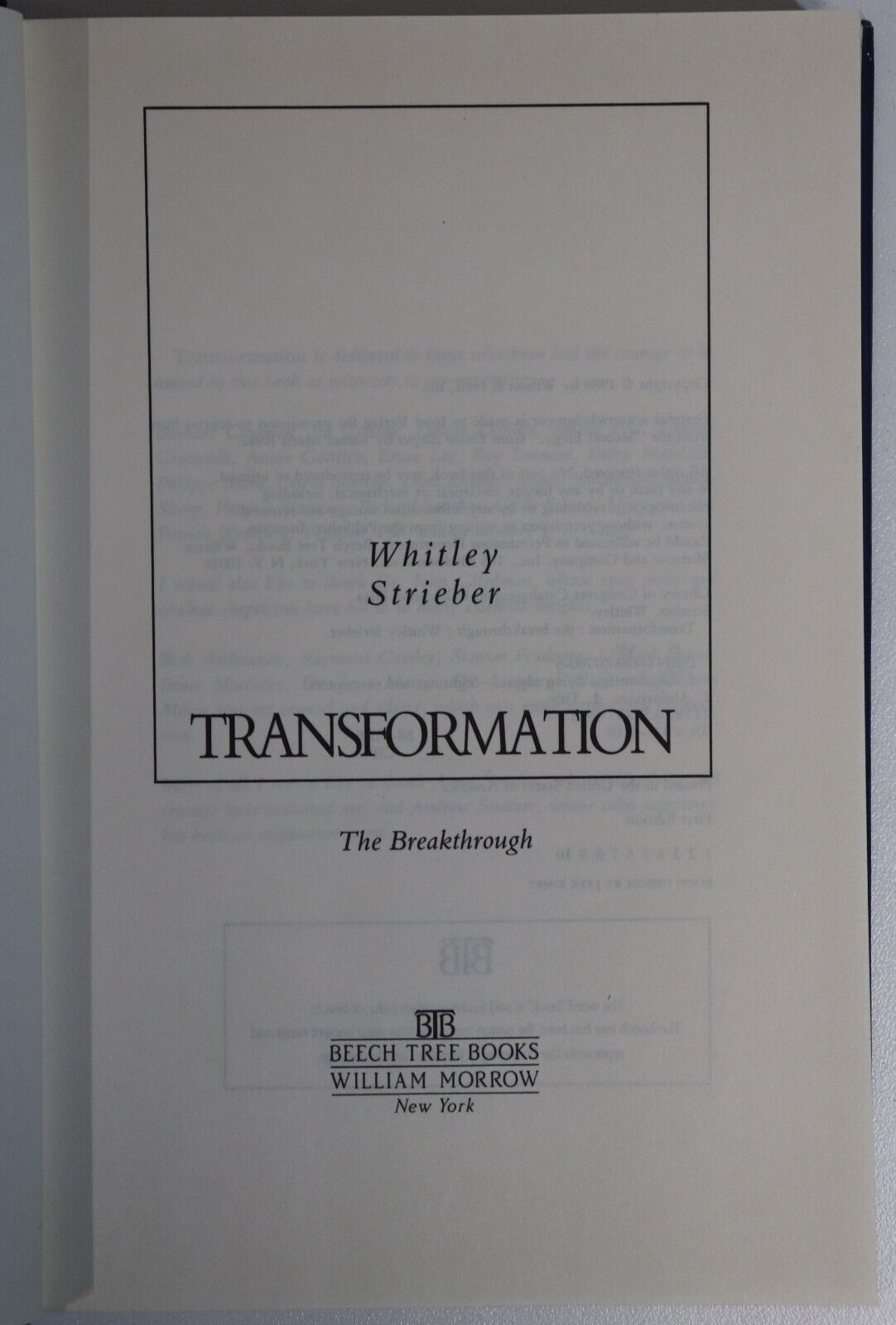 1988 Transformation by Whitley Streiber 1st Edition Science Fiction UFO Book - 0