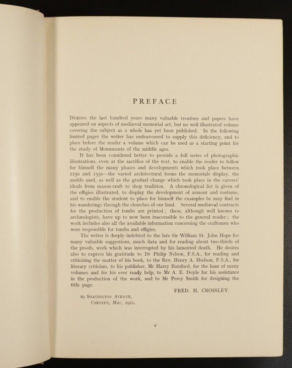 1921 English Church Monuments 1150 - 1550 F. Crossley Antique Architecture Book