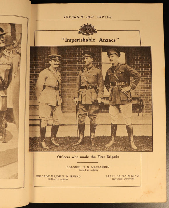 Imperishable Anzacs Story Of First Brigade 1916 Antique Military History Book