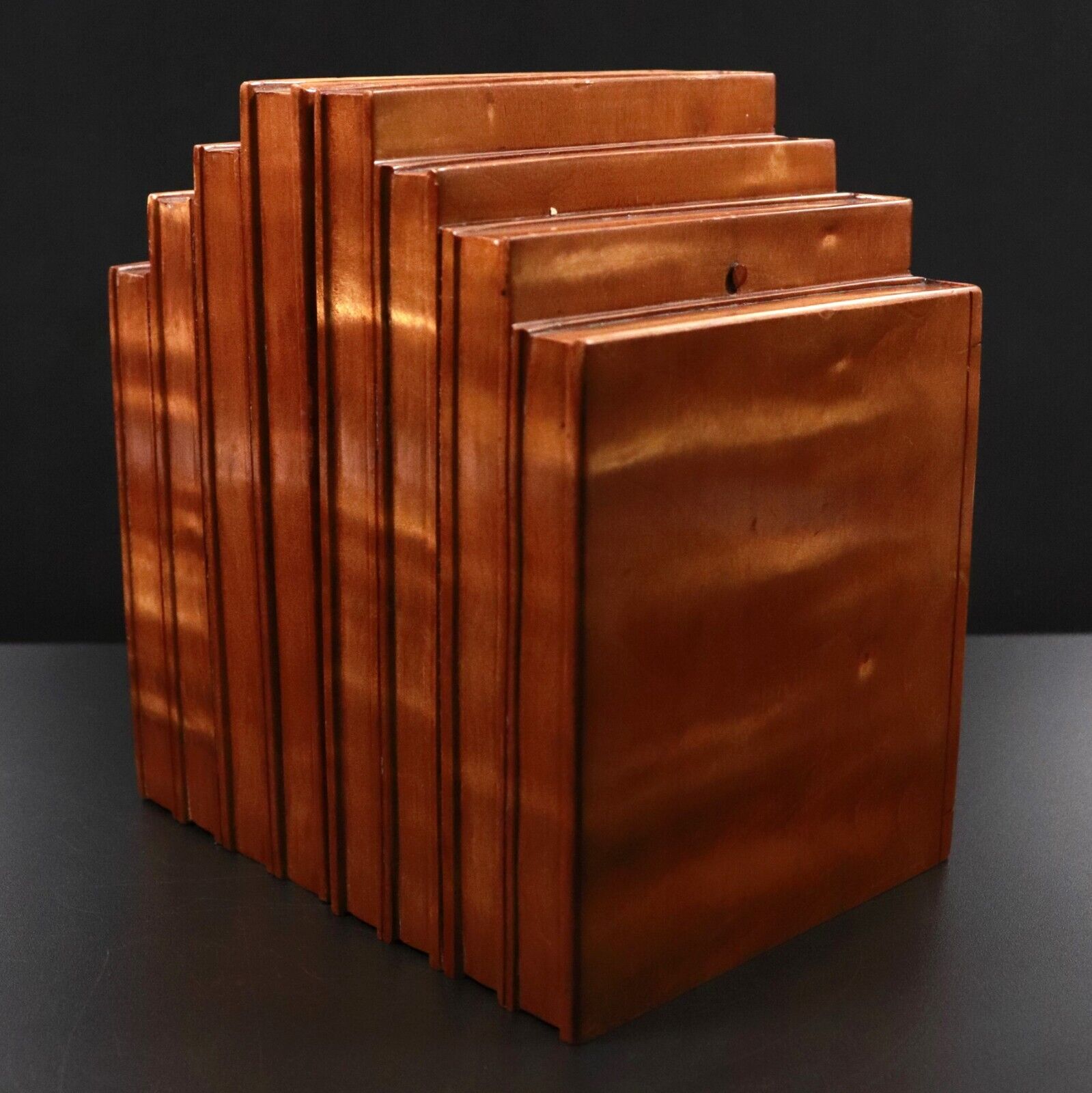 c1930's Art Deco Style Book Ends Antique Flamed Queensland Maple Bookends