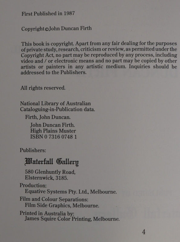 1987 High Plains Muster by John Duncan Firth Australian Art Book
