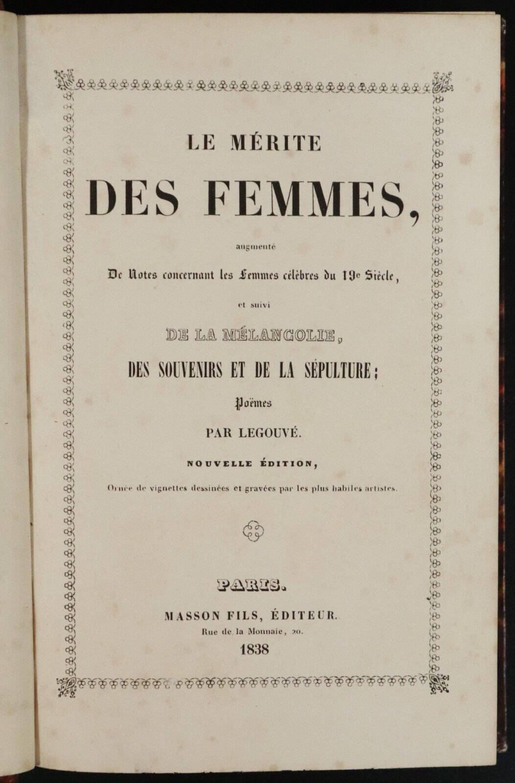 1838 Le Mérite Des Femmes by Legouve' Antiquarian French Poetry Book