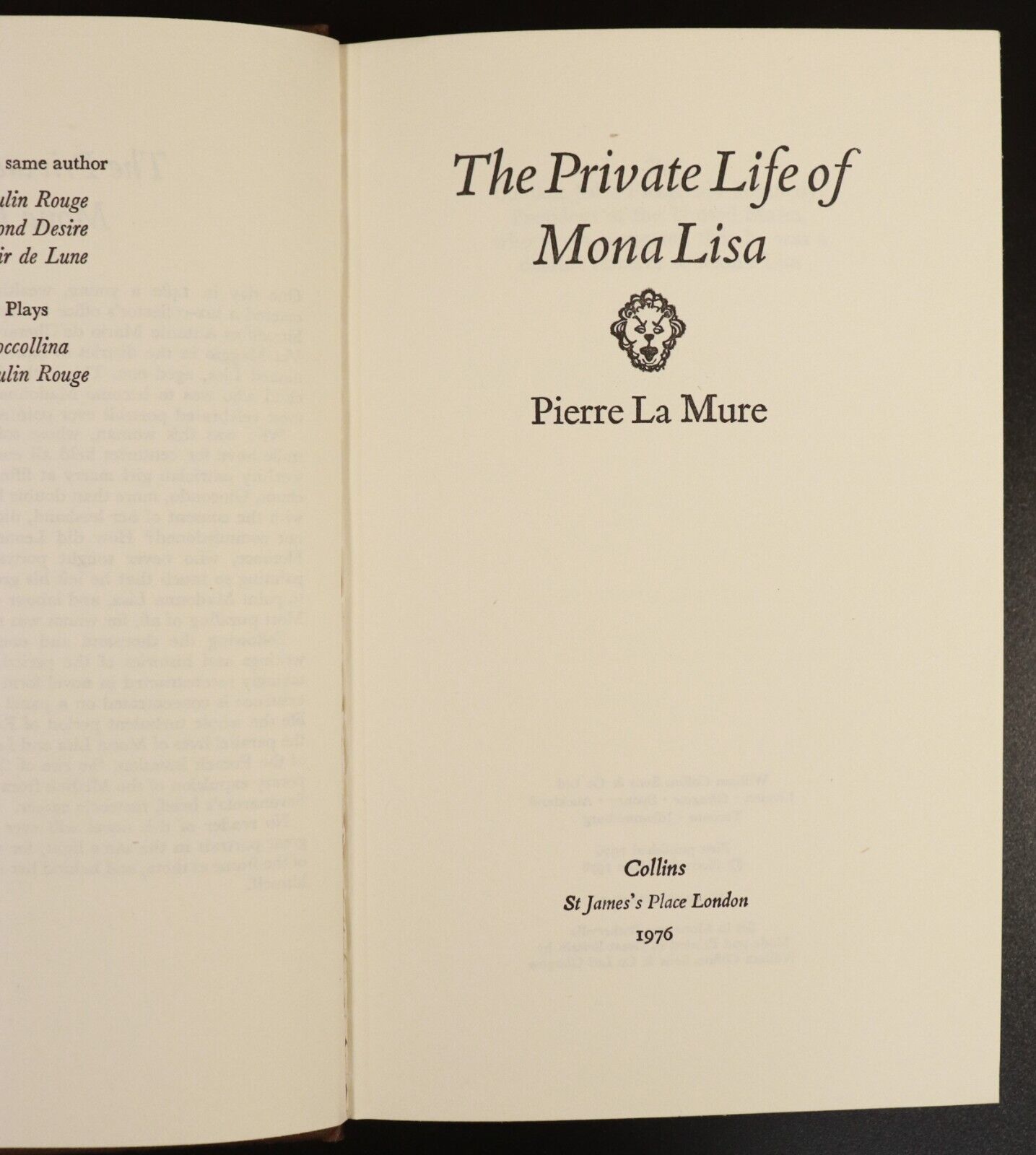 1976 The Private Life Of Mona Lisa by Pierre La Mure Vintage Fiction Book 1st Ed