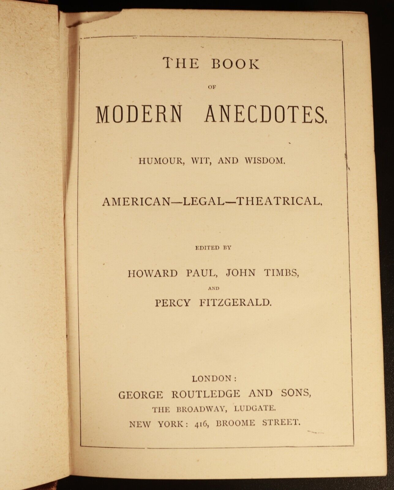 1873 Book Of Modern Anecdotes Antique Philosophy & Literature Book Routledge