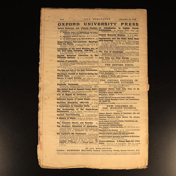 1913 The Spectator Magazine December 13, 1913 Antique British Newspaper Magazine