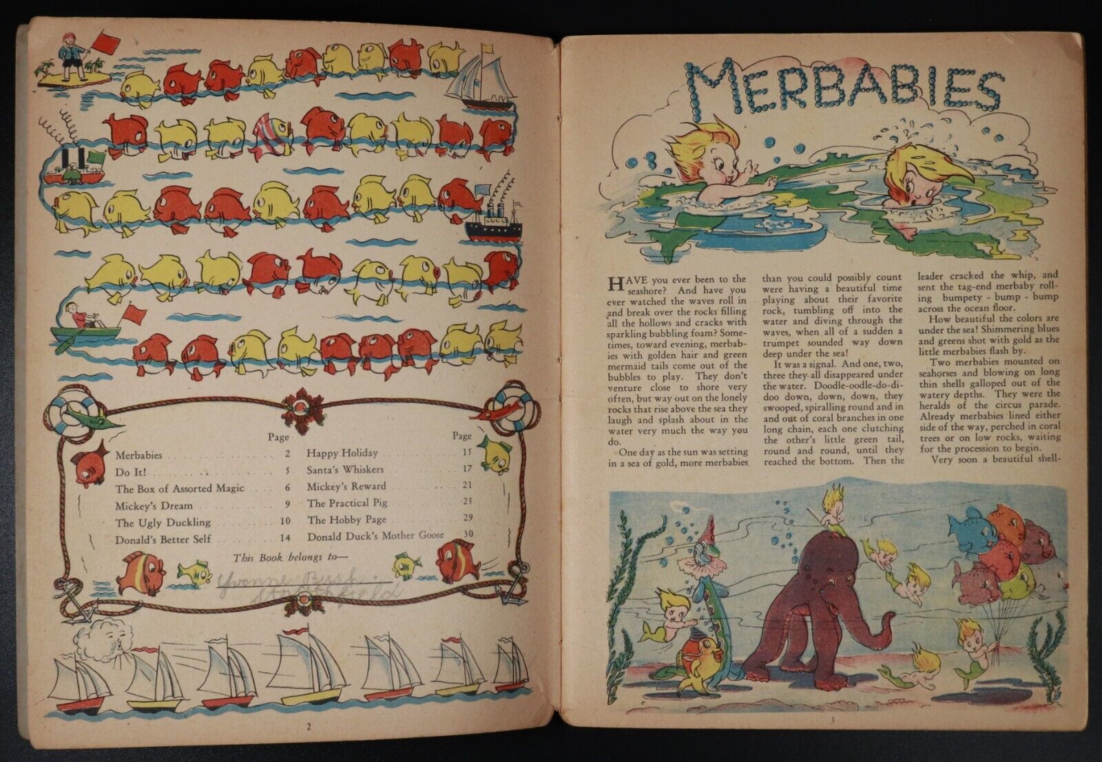 c1939 Walt Disney's Merbabies & Other Stories Antique Childrens Book John Sands